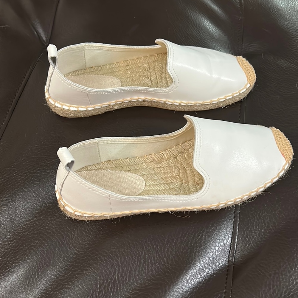 White leather Espadrille Loafer Flats